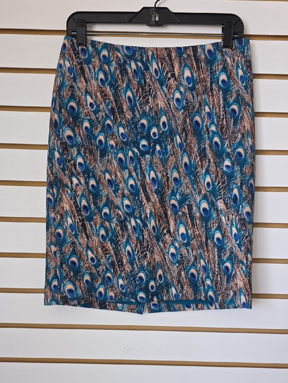 Talbots Peacock-Print Pencil Skirt in Teal and Brown 4p